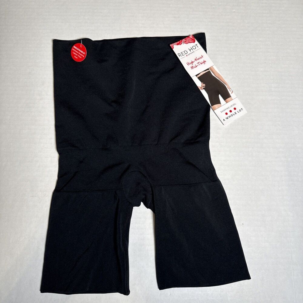 NWT Spanx Red Hot High Waist Mid Thigh Shaper Medium Very Black Rear Pocket
